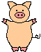 Pixel art of a pig bowing